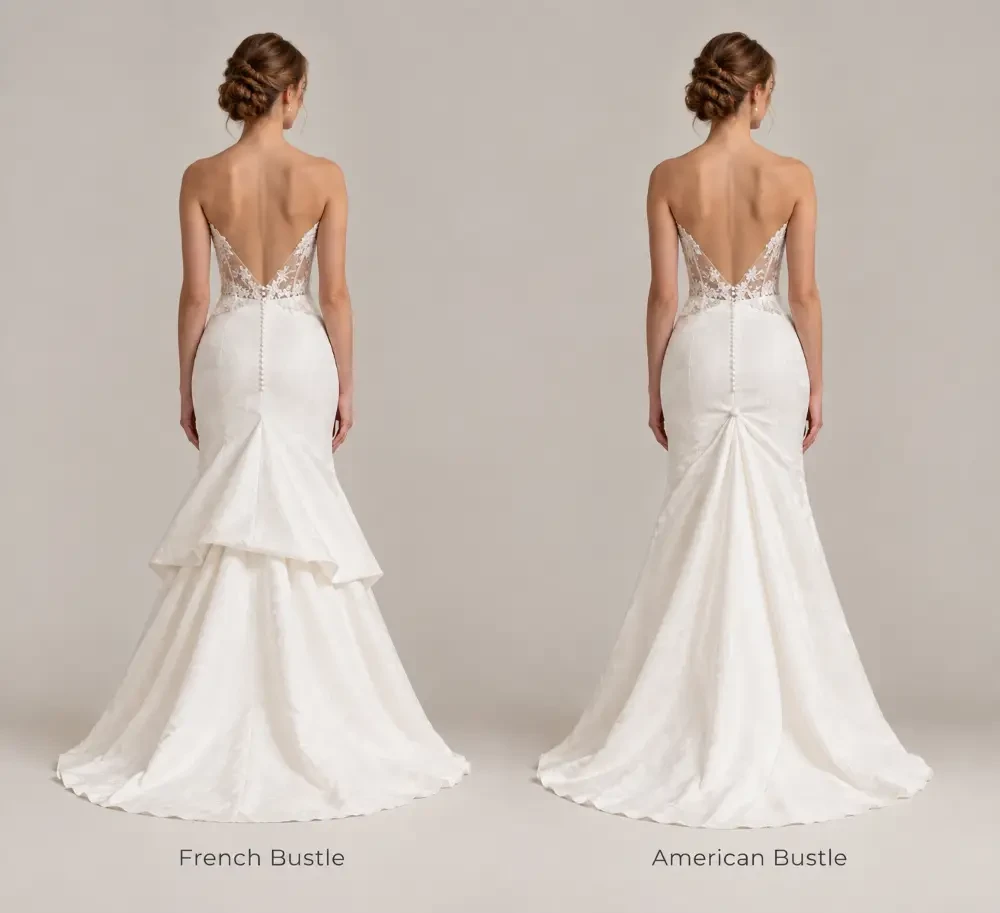 fit and flare wedding dress bustles