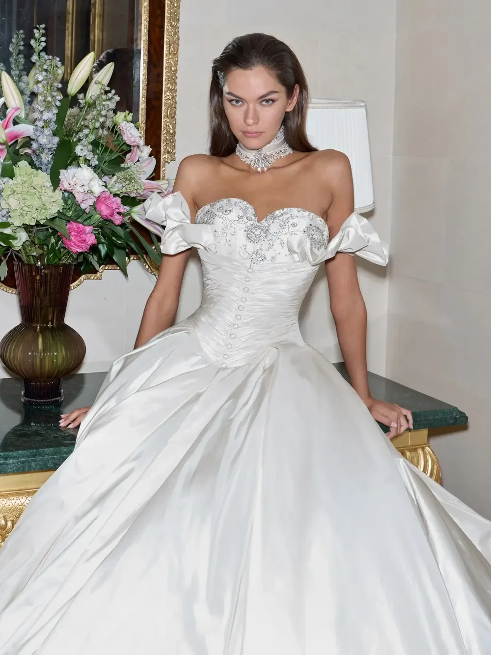 Mercer Galia Lahav Silk ball gown vintage style rustic silk glamorous wedding dress