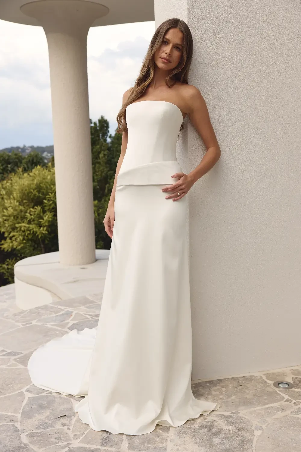 MWL Andie sleek wedding dress modern bride simple satin bridal gown