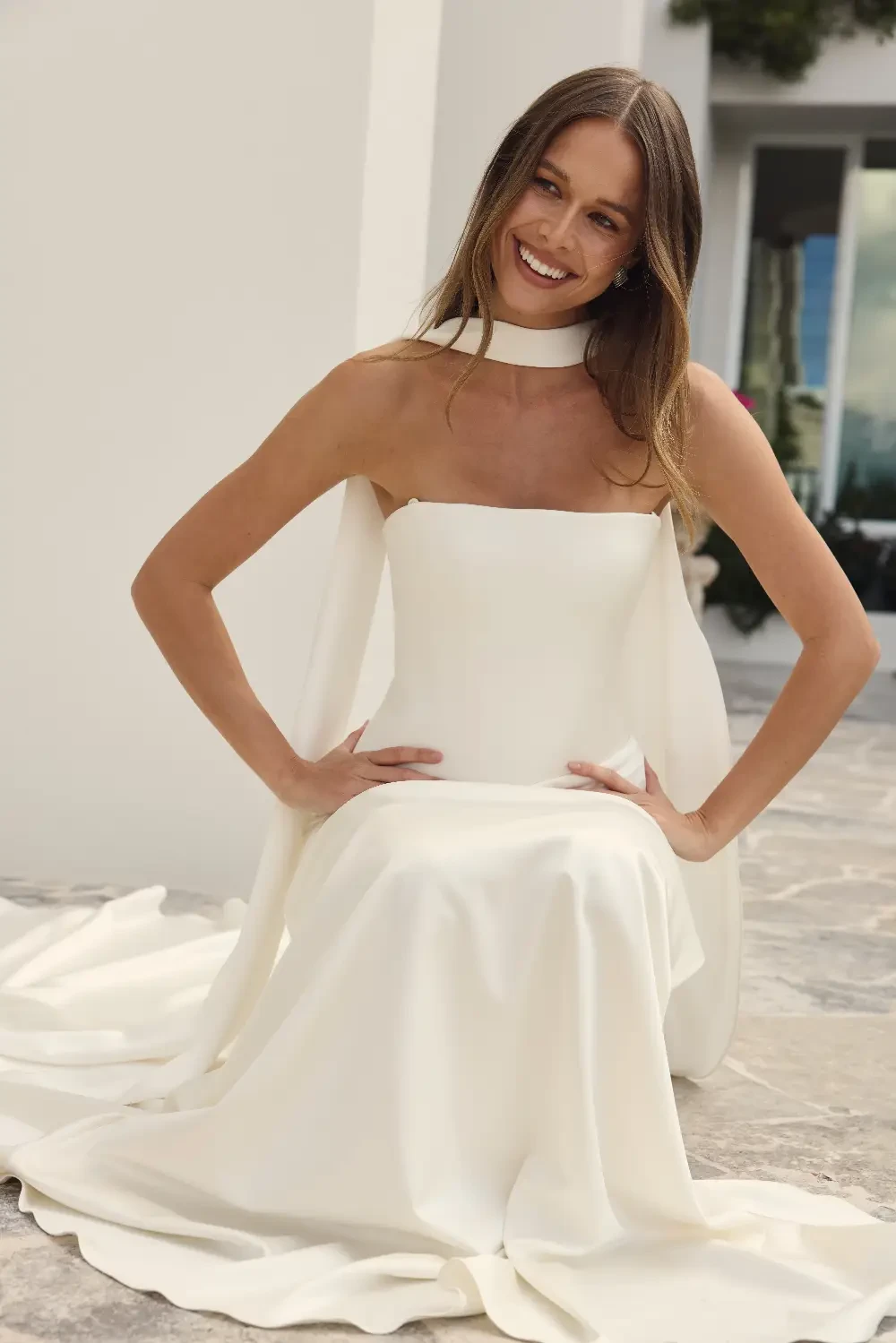 MWL Andie sleek wedding dress modern bride simple satin bridal gown