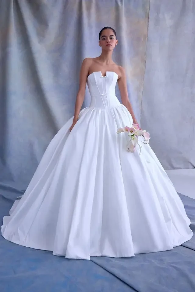 Calder Ines Di Santo couture bridal drop waist satin wedding dress modern bridal gown