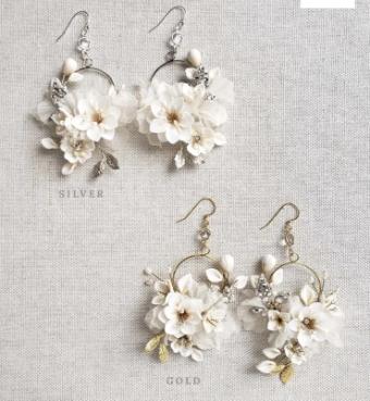 Twigs & Honey #Creamy Blossom Silk Flower Earrings #0 default Ivory/Silver thumbnail