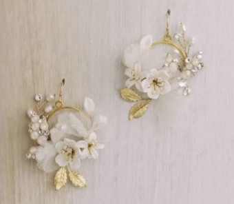 Twigs & Honey #Petite Creamy Floral Bridal Earrings #0 default Light Ivory/Silver thumbnail
