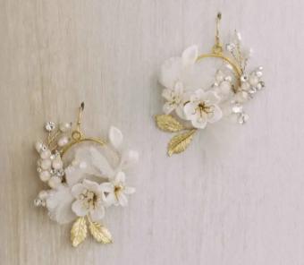 Twigs & Honey #Petite Creamy Floral Bridal Earrings #0 default Light Ivory/Silver thumbnail