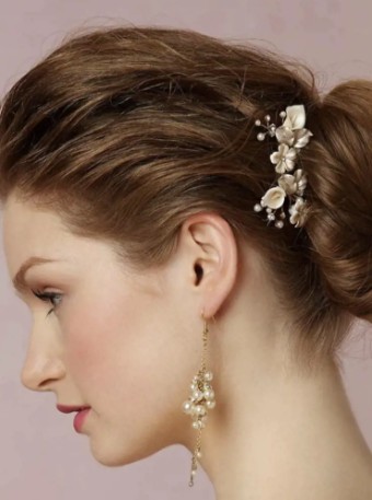 Twigs & Honey #Petite Floral and Crystal Hair Pin Pair. #1 Gold thumbnail