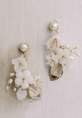 Twigs & Honey #Plum Blossom Clay Flower Earrings #0 default Off-White/Brass thumbnail